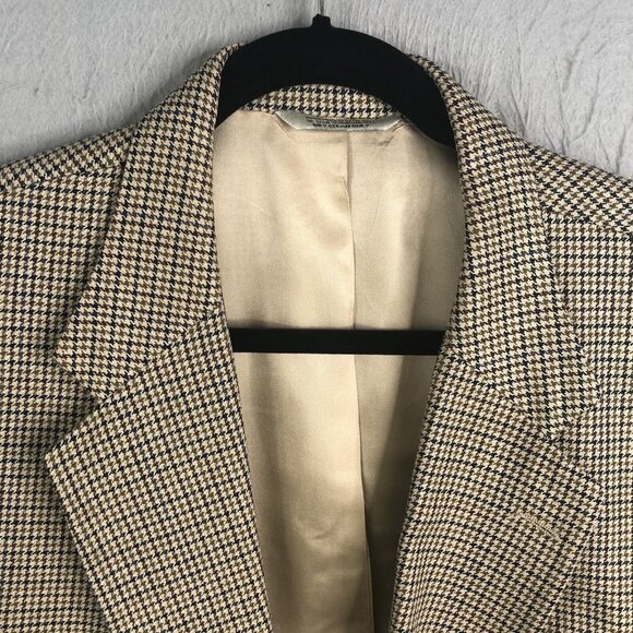 Eddie Bauer Blazer Men’s 46 Tall Brown Burgundy Houndstooth Silk Wool Jacket - Picture 5 of 16